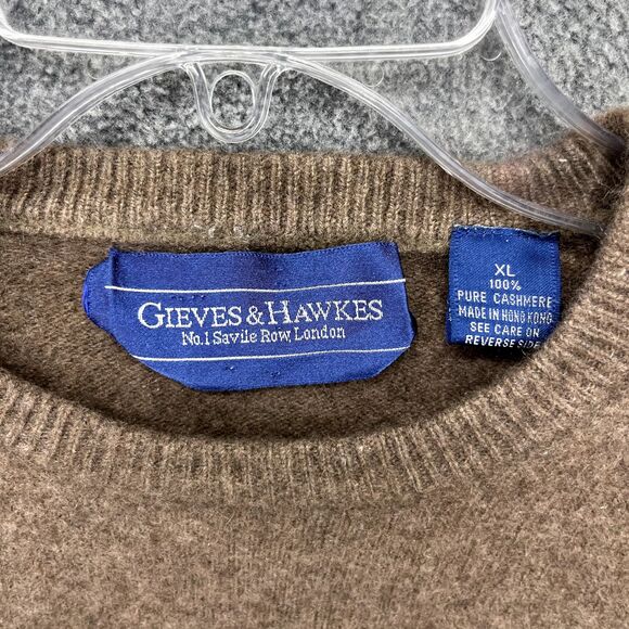 Gieves Hawkes Cashmere Sweater Men’s XL Brown Savile Row Long Sleeve - Picture 11 of 16